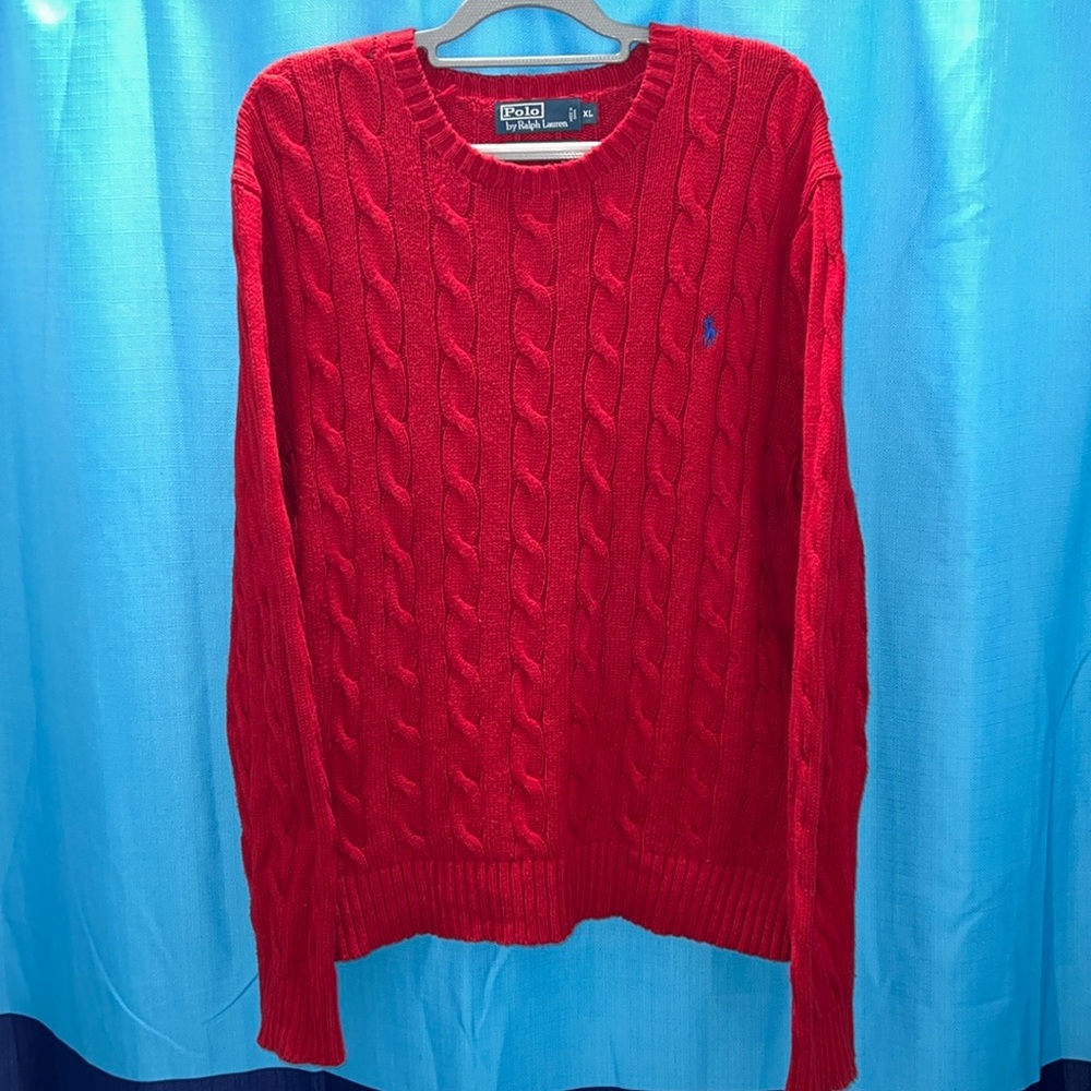 Polo Ralph Lauren Red Cable Knit Crewneck Sweater